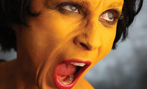 orange woman shouting