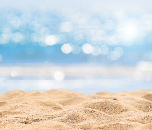 sandy beach sparkling blue sea