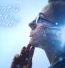 Woman wearing glasses, looking up and thinking